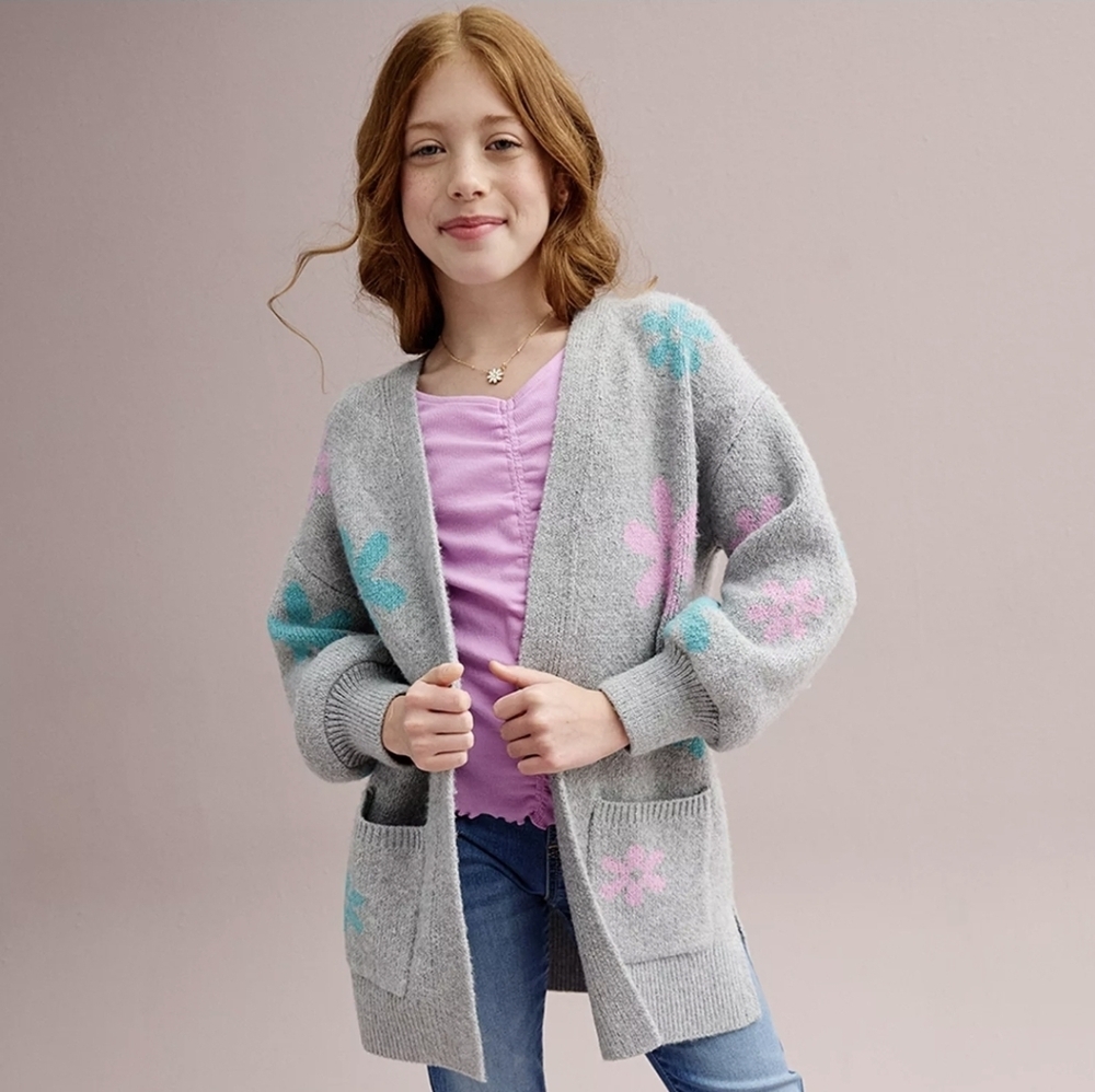 Girl's SO Cozy Floral Cardigan Small 7 EUC